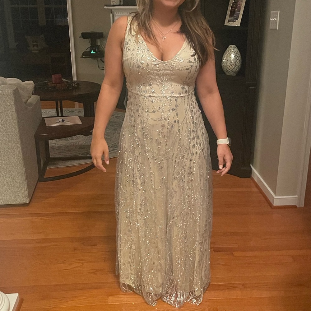 Southern Fried Chics Champagne Glitter Maxi Dress